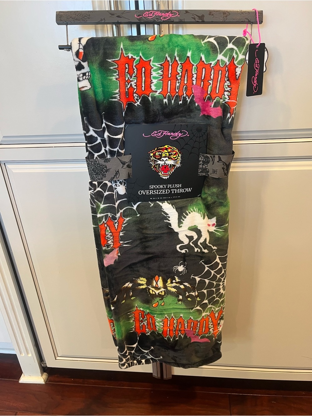 Ed Hardy Halloween Spooky Spider Web, Cat Plush Oversized Throw Blanket